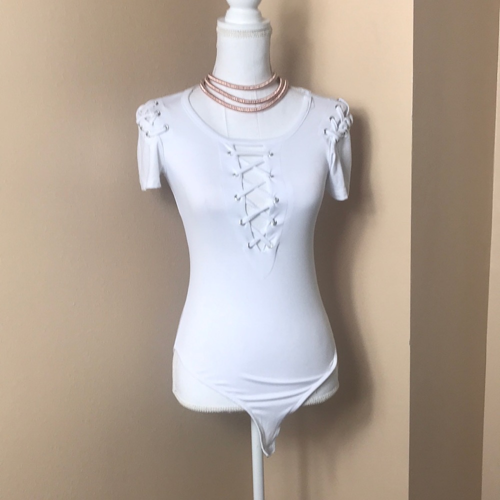 White String laced body suit